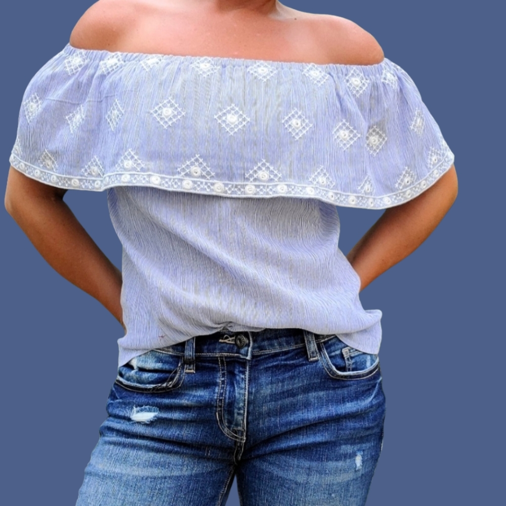 Blue Off the Shoulder Top